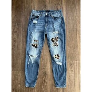 Judy Blue Womens 14W Jeans Skinny Fit Distressed High Rise Leopard Print